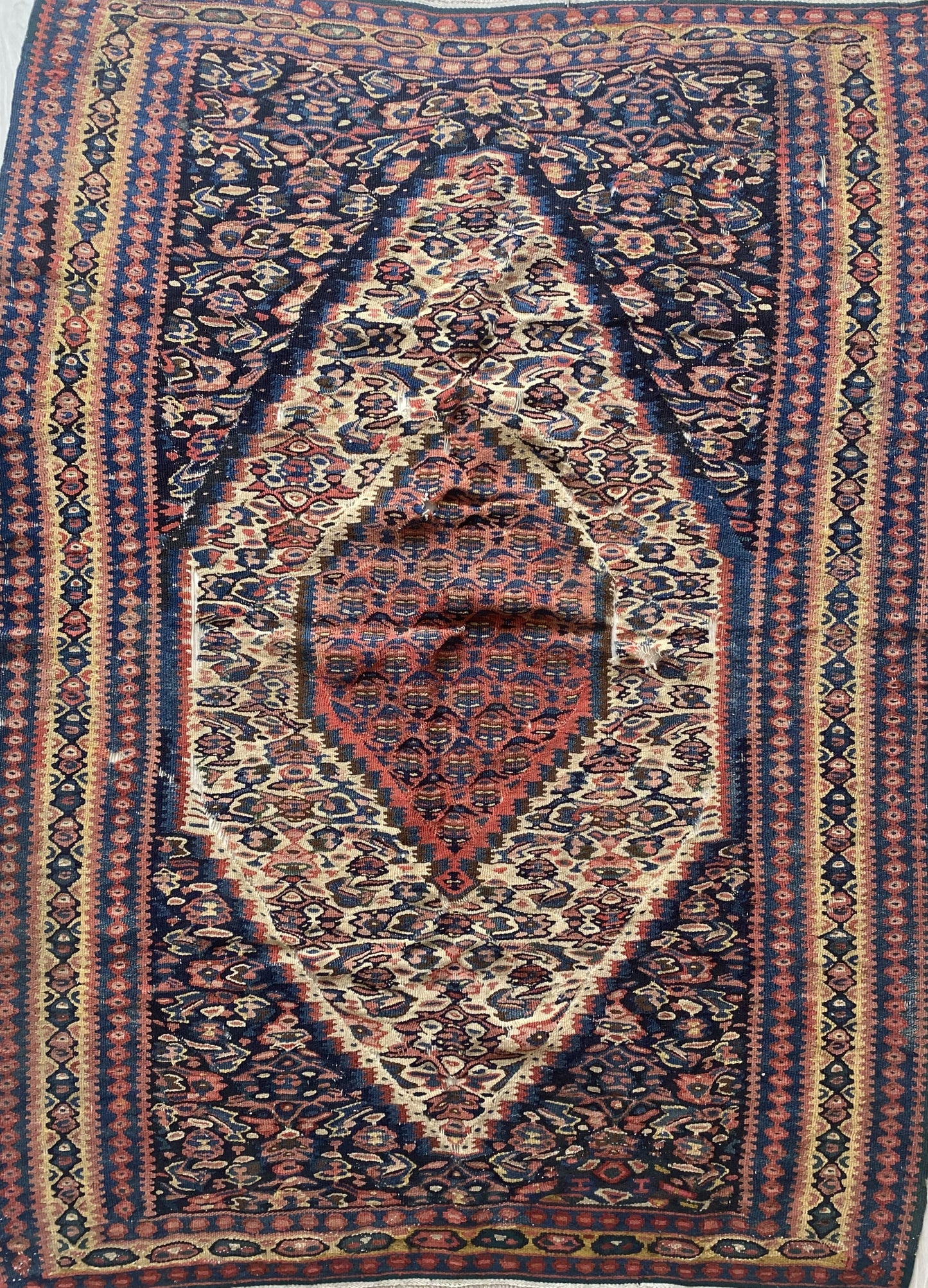 Antique Kurdish Senneh Kilim Rug