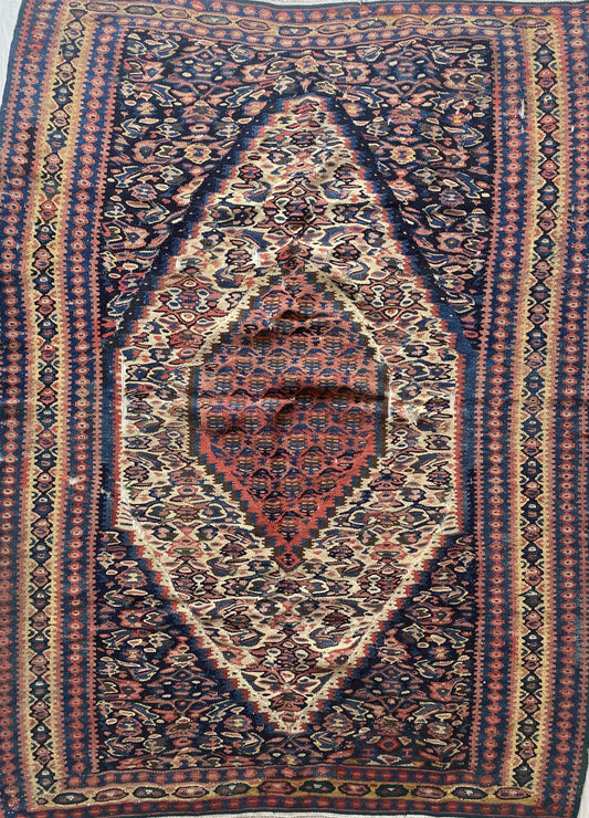 Antique Kurdish Senneh Kilim Rug