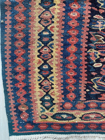 Antique Kurdish Senneh Kilim Rug