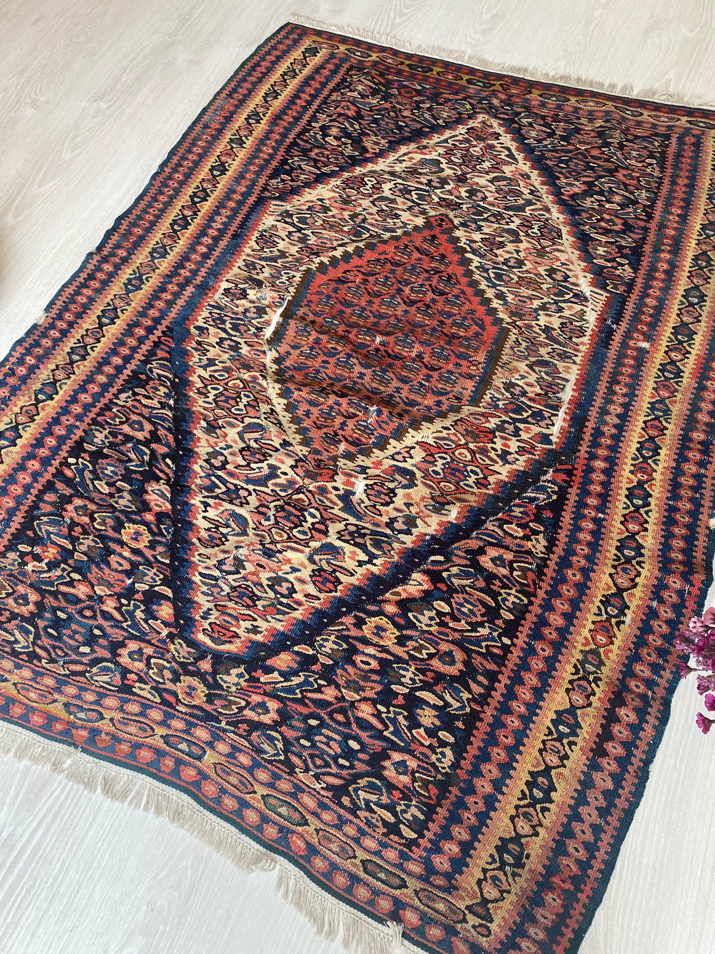 Antique Kurdish Senneh Kilim Rug