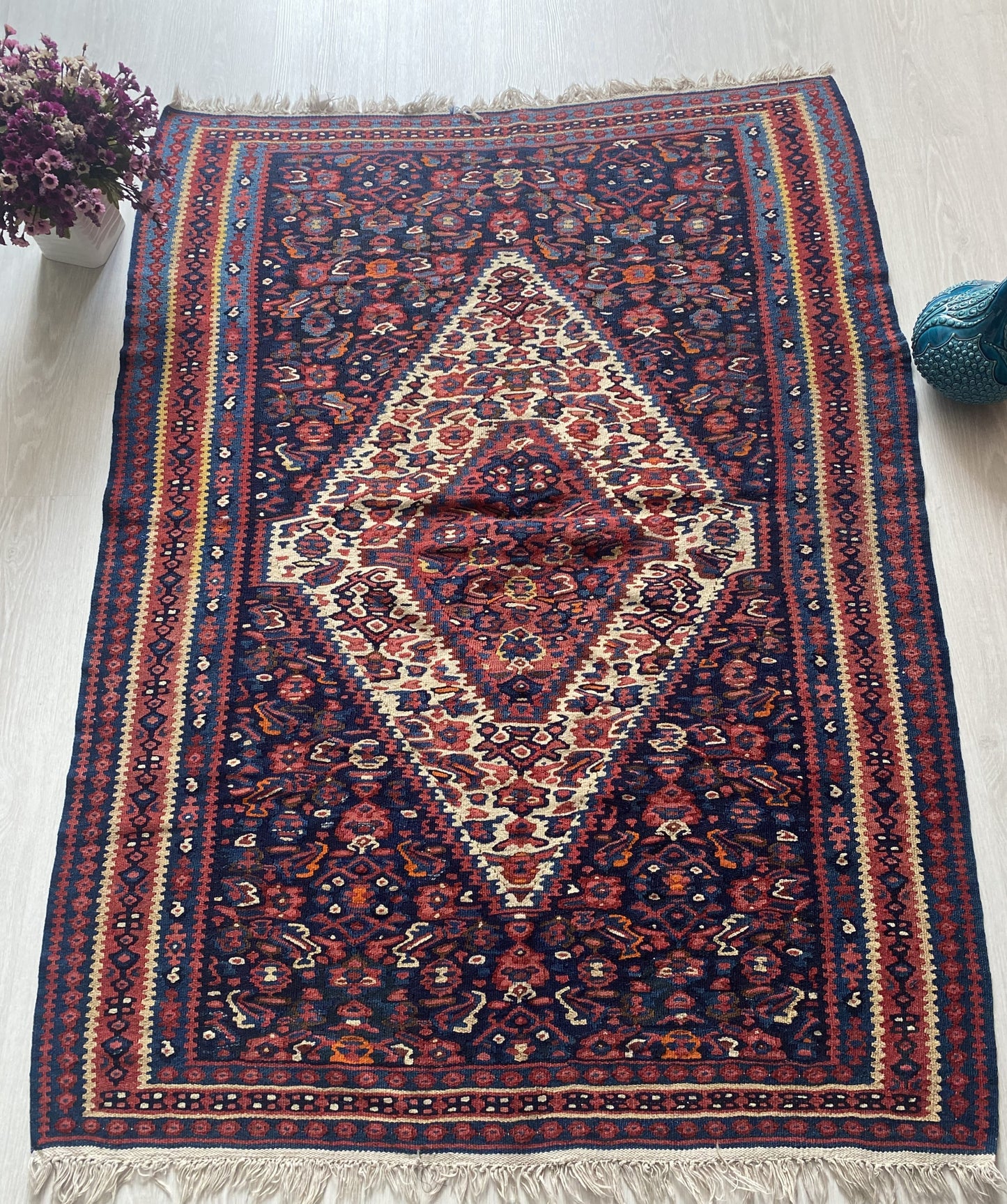 Antique Kurdish Senneh Kilim Rug