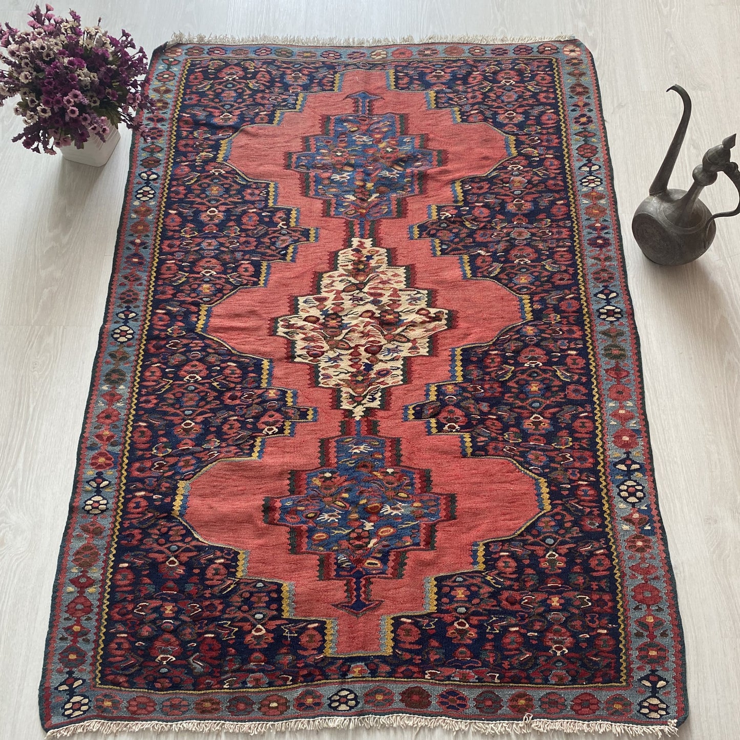 Antique Kurdish Senneh Kilim Rug