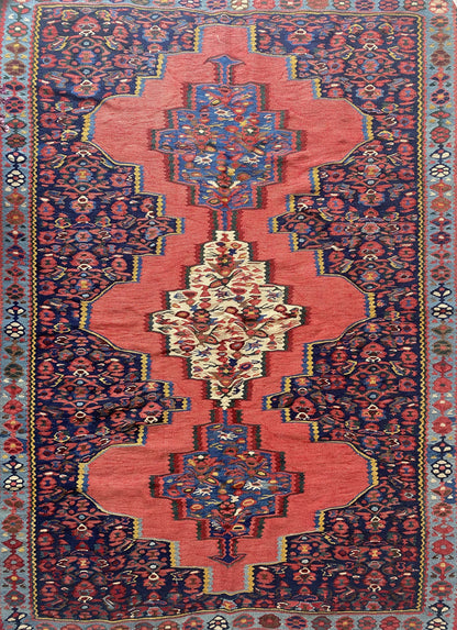 Antique Kurdish Senneh Kilim Rug