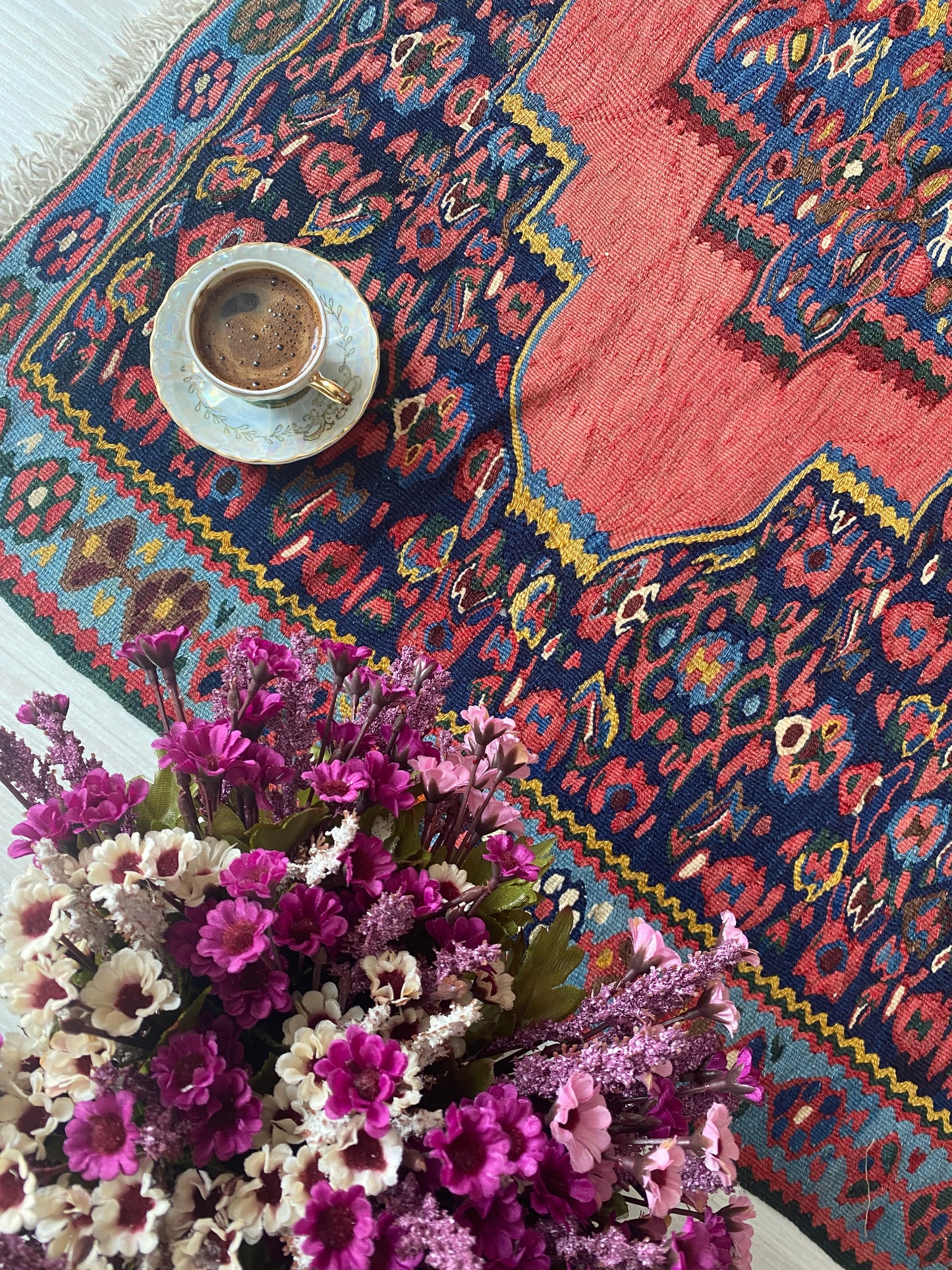 Antique Kurdish Senneh Kilim Rug