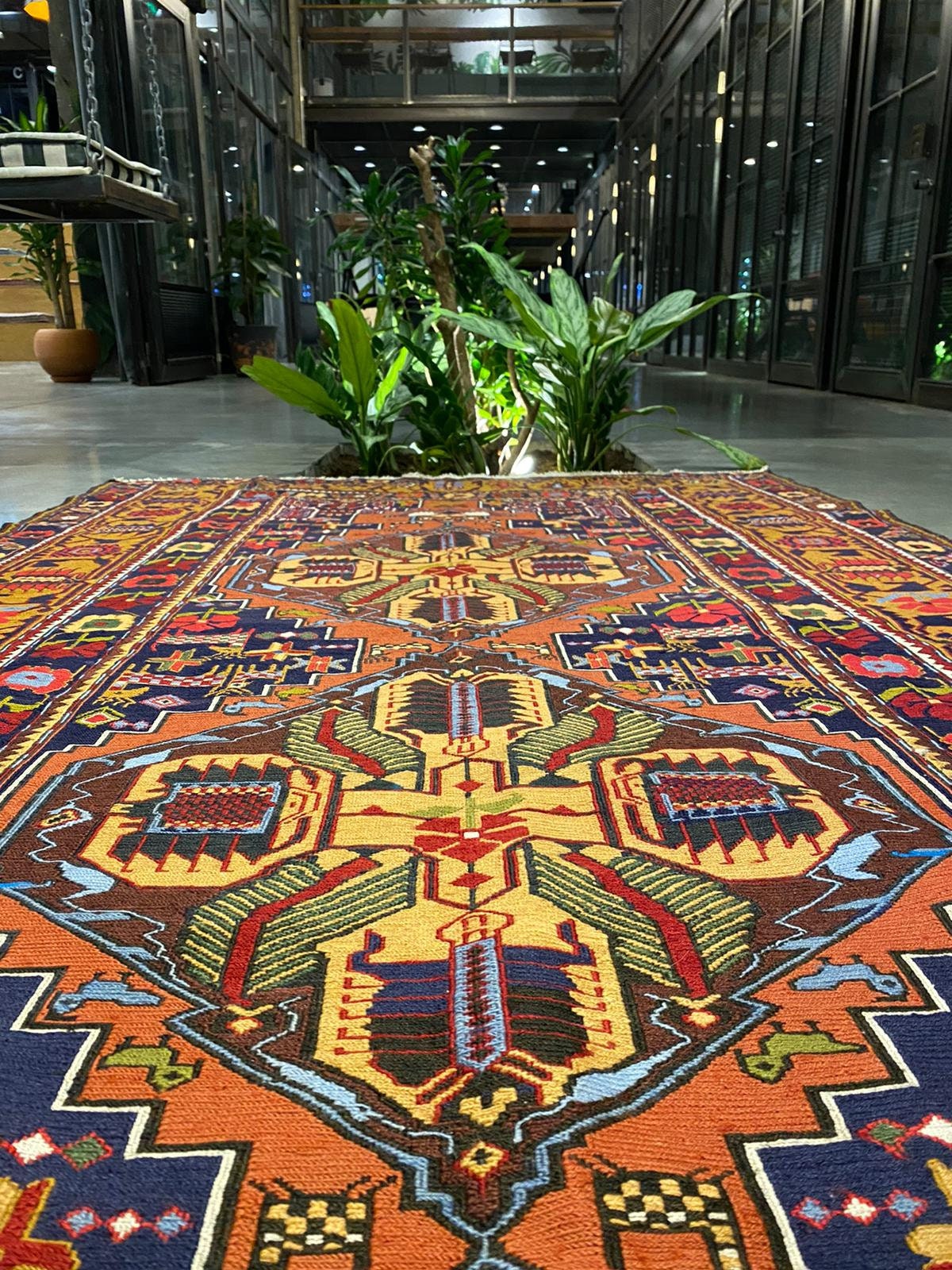 Vintage Sumak Rug with Silk Highlights