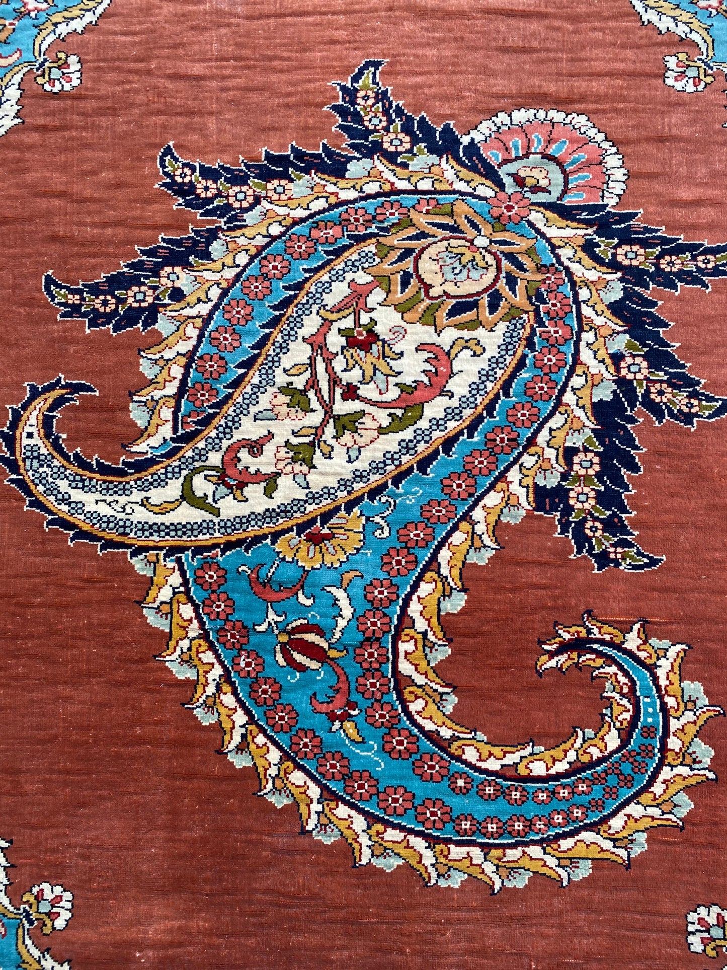 Turkish Pure Silk Hereke Rug with Boteh Motif