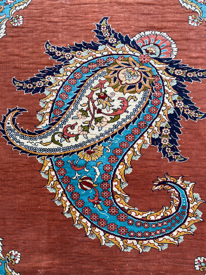 Authentic Silk Rug, Hereke Silk Rug, Turkish Hereke Silk, Boteh Motif, Silk on Silk Rug, Handwoven Silk Rug