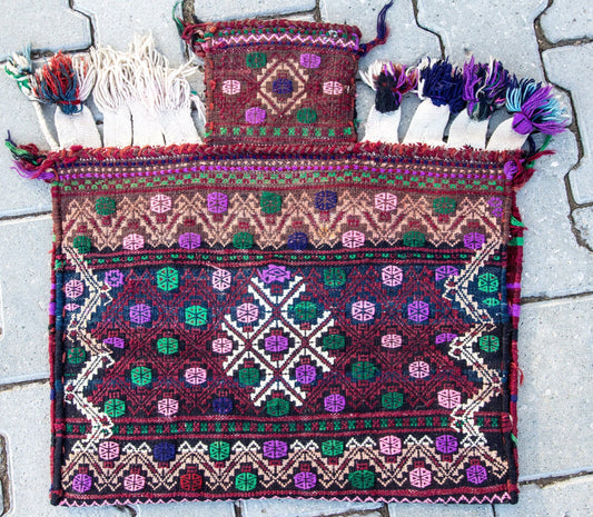 Antique Tribal Baluch Salt Bag Kilim Rug, Afghan Bag,Tribal Bag,Ethnic Bag,Nomadic Bag,Kilim Bag,Boho Decor Rug,Wall Hang Rug