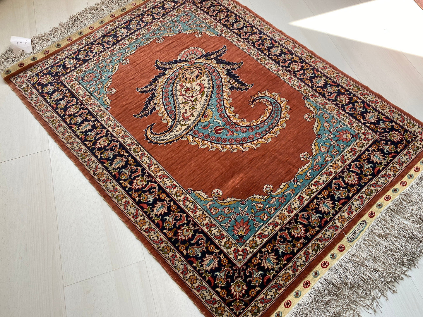 Turkish Pure Silk Hereke Rug with Boteh Motif