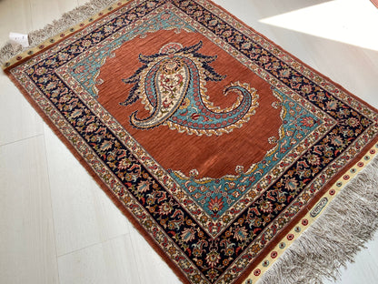 Authentic Silk Rug, Hereke Silk Rug, Turkish Hereke Silk, Boteh Motif, Silk on Silk Rug, Handwoven Silk Rug