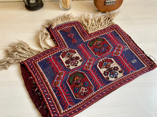 Antique Tribal Afshar Salt Bag,East Anatolian Rug,Saltbag Kilim,Nomadic,Tribal Bag,Boho,Tent Decor,Ethnic Bag,Nomadic Bag,Soumak Bag,Turkmen