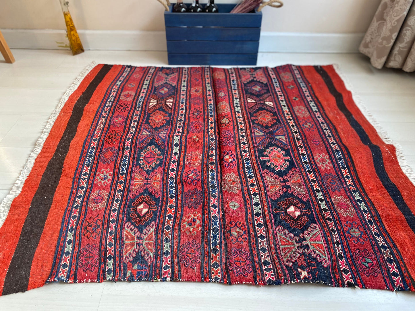 Sumak Rug,Mafrash panel,Bedding Bag Rug,Caucasus Rug,Antique Kilim,Mafrash,Soumak Rug,Nomadic Rug,Oriental Rug,Flatweave Rug,Sumak,4x4 Rug