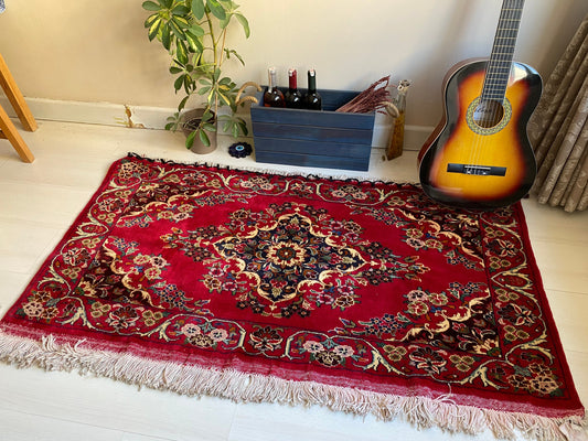 Vintage Rug, Turkmen Rug, 3x5 Rug, Vintage Bag Face, Red Vintage Rug