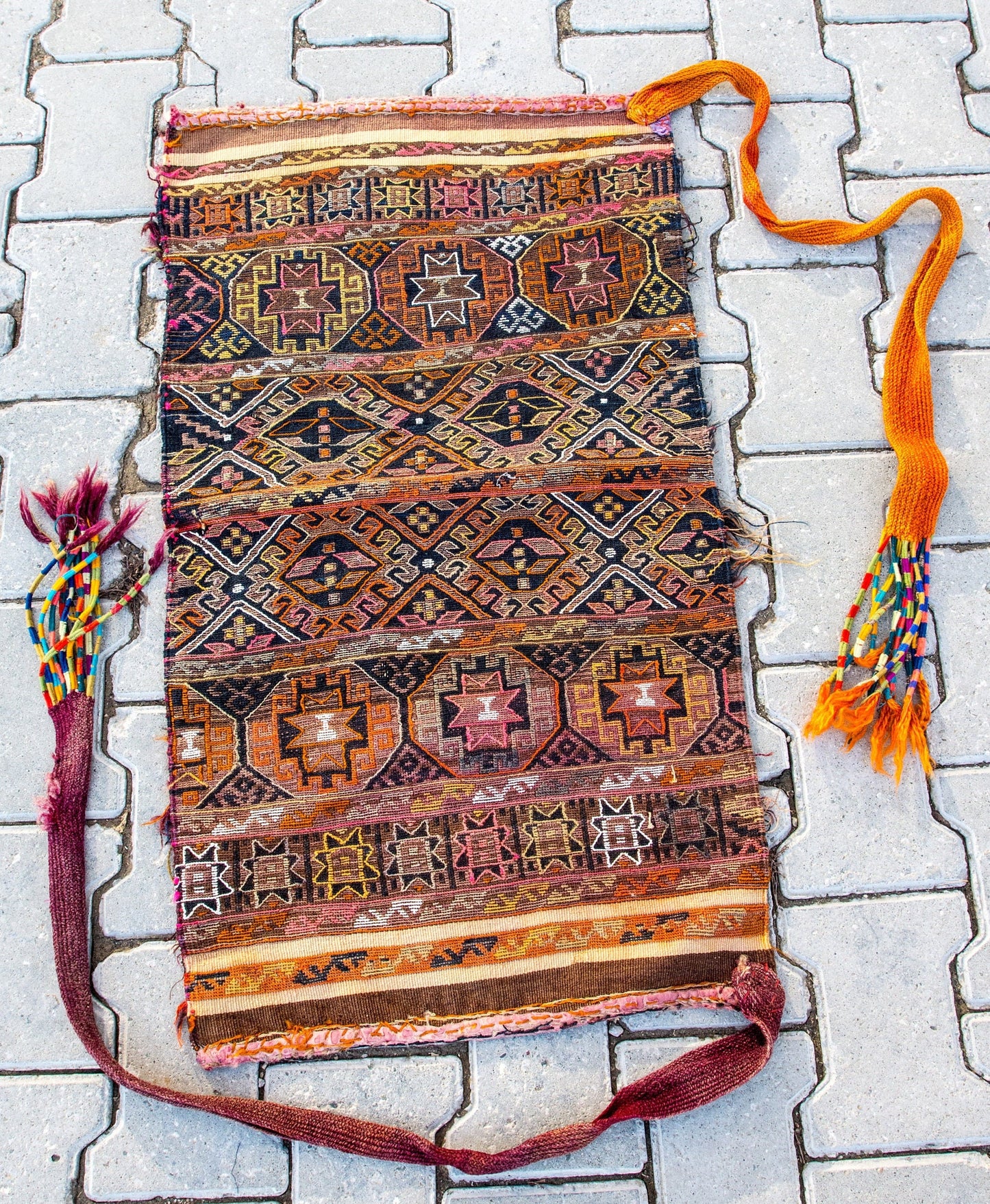 Kurdish Kilim Piece, Bag Face, Open Parzun, Storage Bag Face