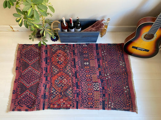 Kurdish Kilim Rug,Tribal Rug,Oriental Rug,Ethnic Rug,Oushak Rug,Handwoven Rug,Nomad Rug,3x4 Rug,Vintage Rug,Kitchen Rug,Rug for Living Room