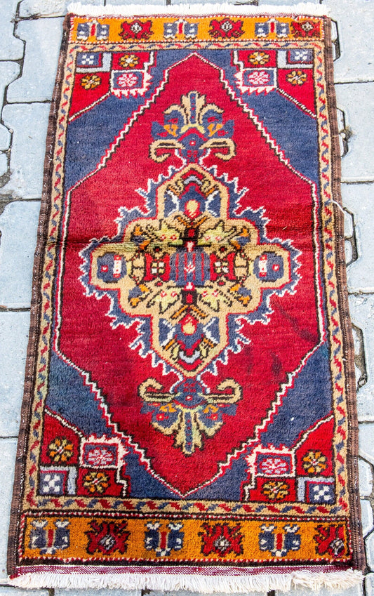 Turkish Vintage Rug, Oushak Rug, Tribal Rug,1x3 Rug,Ethnic Rug, Oriental Rug, Handwoven Rug, Nomadic Rug,Rug for Living Room, Kitchen Rug