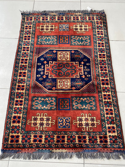 Afghan Rug, 3x5 Vintage Rug