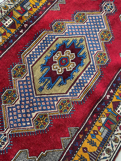 Turkish Rug with Mosque Motif, Taspinar Rug, Taspinar Carpet, Vintage Rug, Handwoven Rug, Anatolian Rug, 3x6 Rug