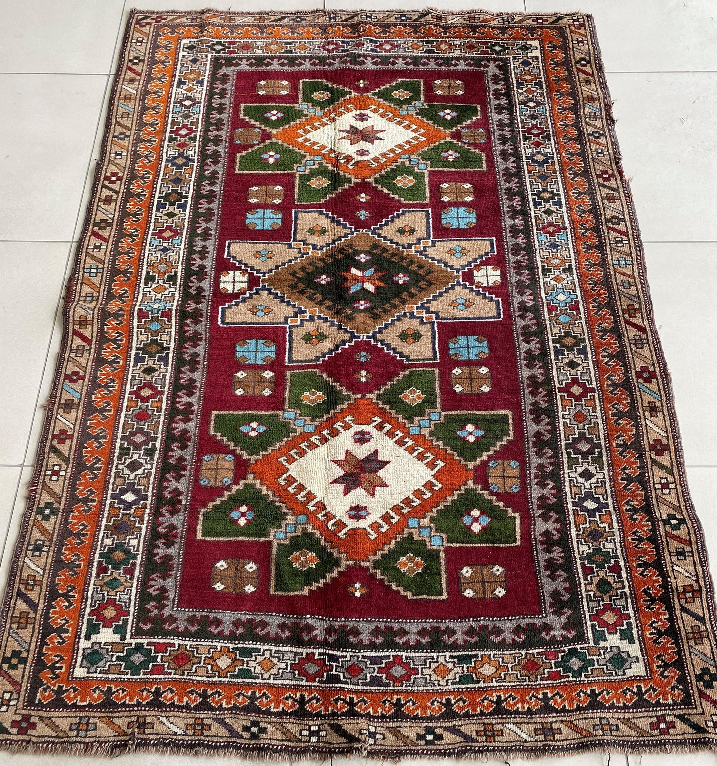 Kars Rug,Wool Rug,Kurdish Rug,Anatolian Rug,Vintage Rug,Oriental Rug,Caucasus Rug,Tribal Rug,Nomadic Rug,Kazak Design Rug,5x7 Rug