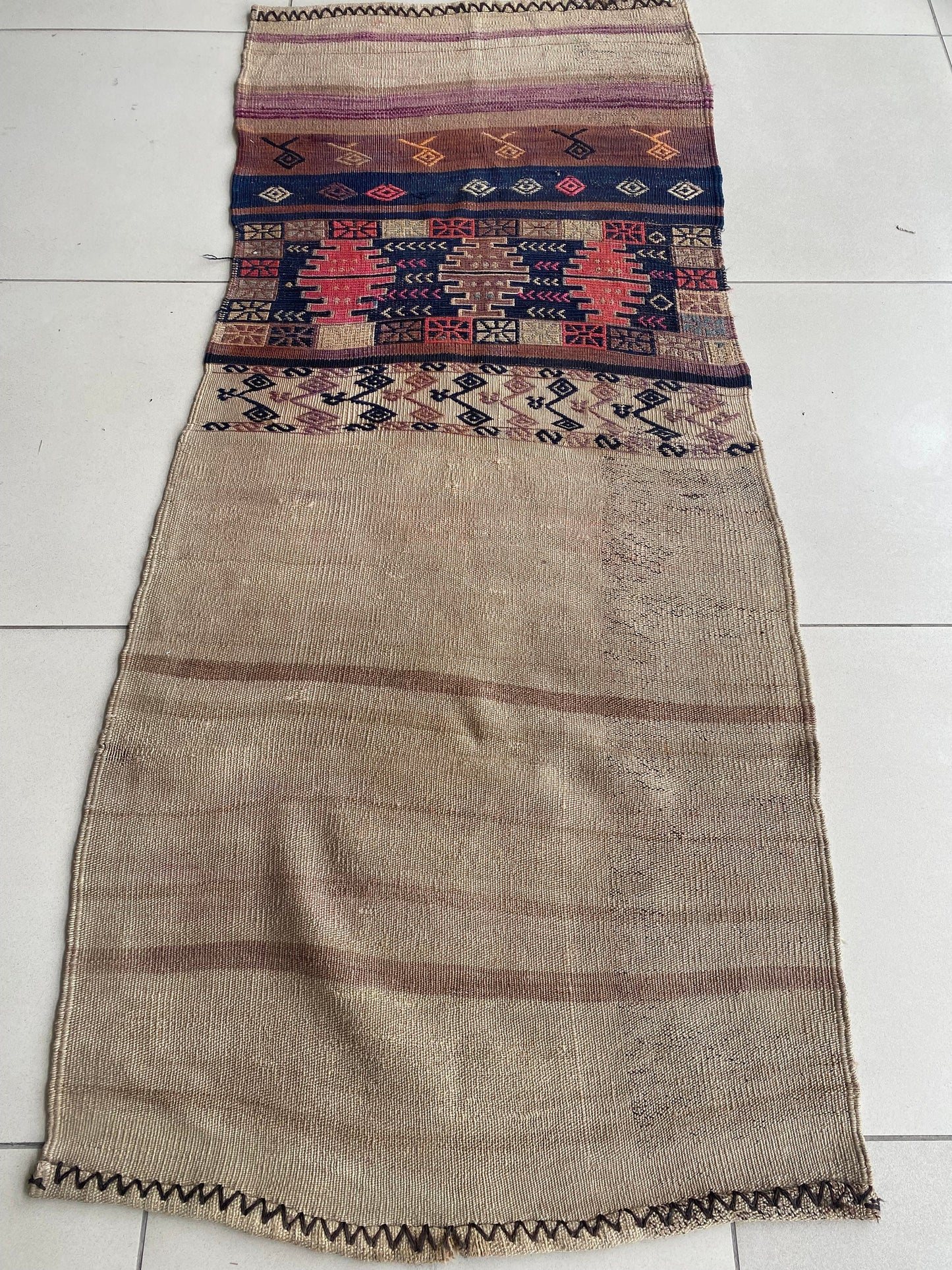 Antique Nomadic Kilim, Kilim Bag Face, Sumak Bag Face, Herki Rug, Kurdish Kilim, Kurdish Sumak,3x6 kilim