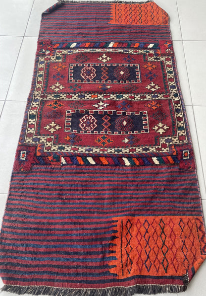 Vintage Tribal Rug, Bakhtiari Tribal Rug, Bakhtiari Flat Saddle Bag, Afghan Tribal Rug, 3x6 Kilim