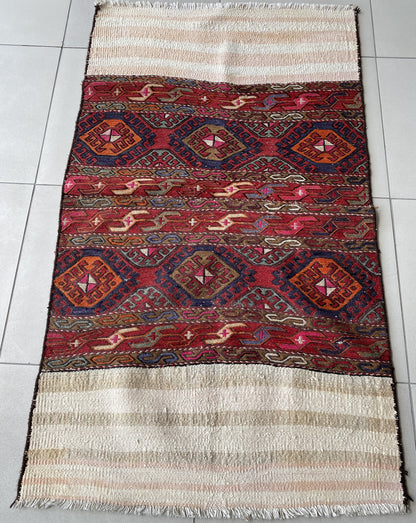 Antique Caucasian Kilim, Mafrash Panel, Open Beshik Kilim, 3x6 Soumak Rug