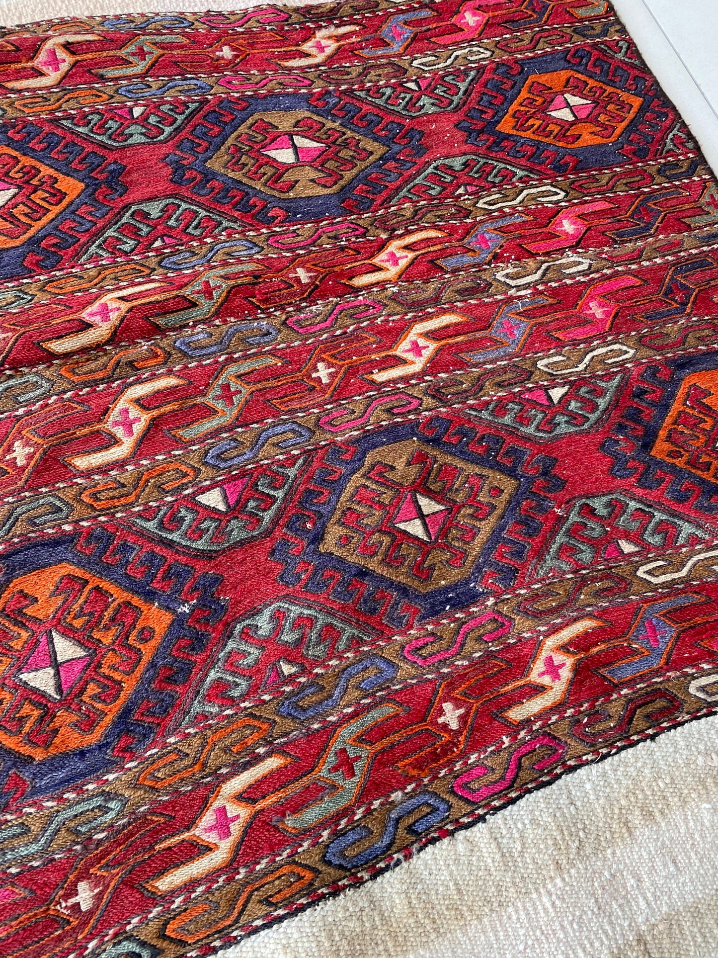 Antique Caucasian Kilim, Mafrash Panel, Open Beshik Kilim, 3x6 Soumak Rug