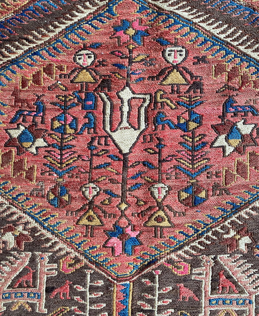 Antique Sumak Runner from Caucasus, 4x10 Antique Runner Rug