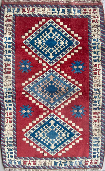 Vintage Rug,Wool Rug,Handmade Rug,Kars Rug,Konya Rug,Turkish Rug,Oriental Rug,Tribal Rug,Nomadic Rug,3x5 Rug,Kazak Design Rug,Traditional