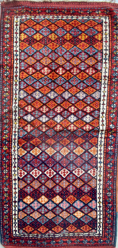 Semi Antique Kurdish Carpet,Kurdish Rug,Herki Nomad Rug,Colorful Handmade Rug,Oriental Rug,Nomadic Rug,3x7 Rug