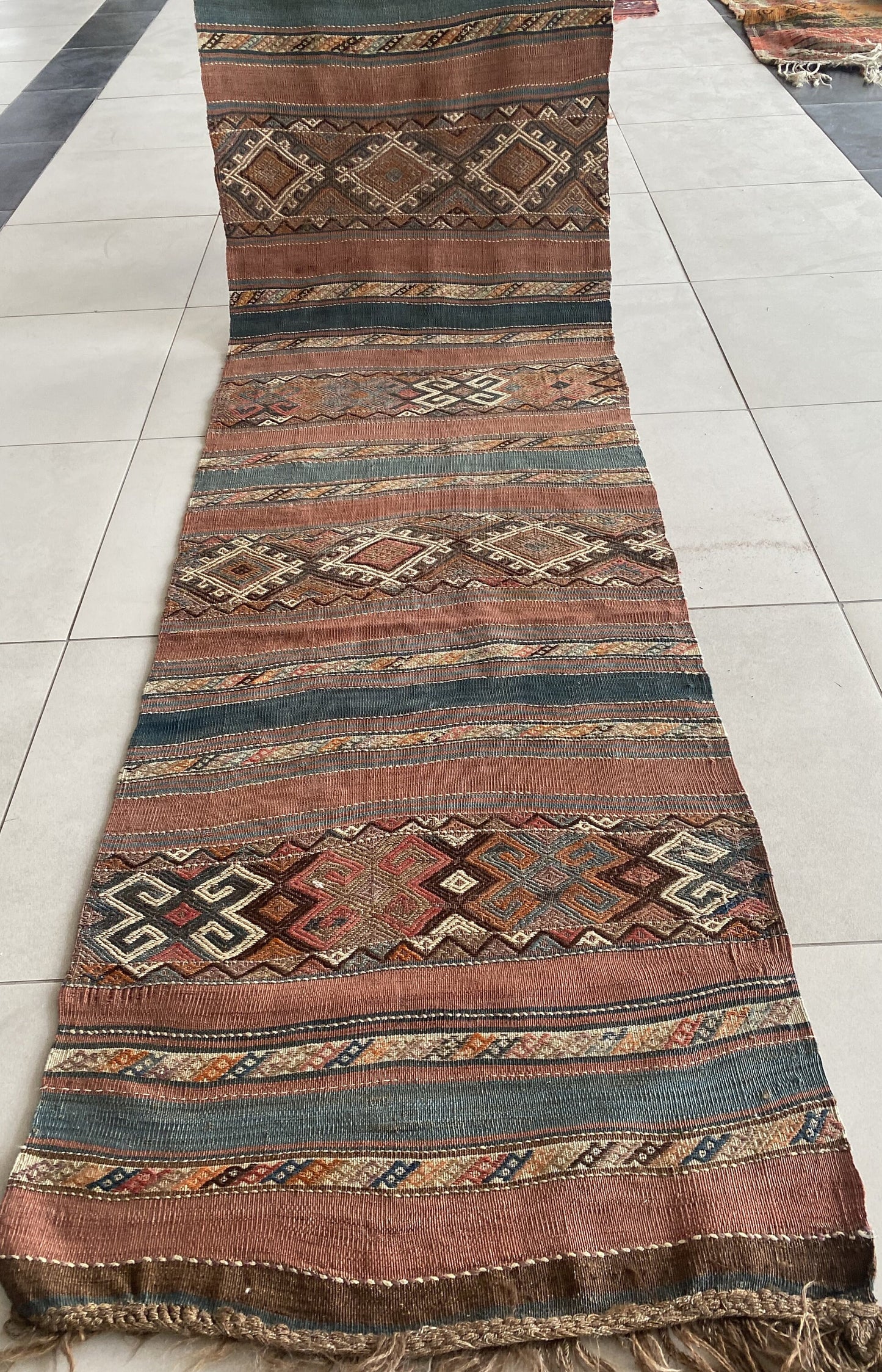 Antique Caucasian Kilim Runner Rug