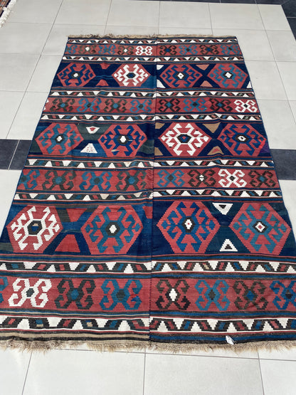 Antique Shirvan Kilim Rug, 6x10 Kilim Rug