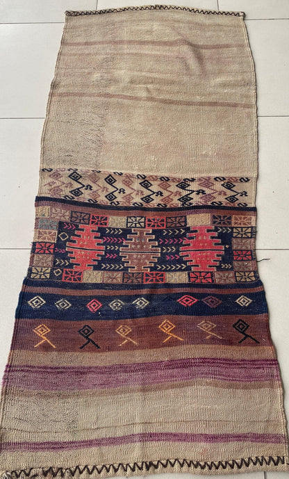 Antique Nomadic Kilim, Kilim Bag Face, Sumak Bag Face, Herki Rug, Kurdish Kilim, Kurdish Sumak,3x6 kilim