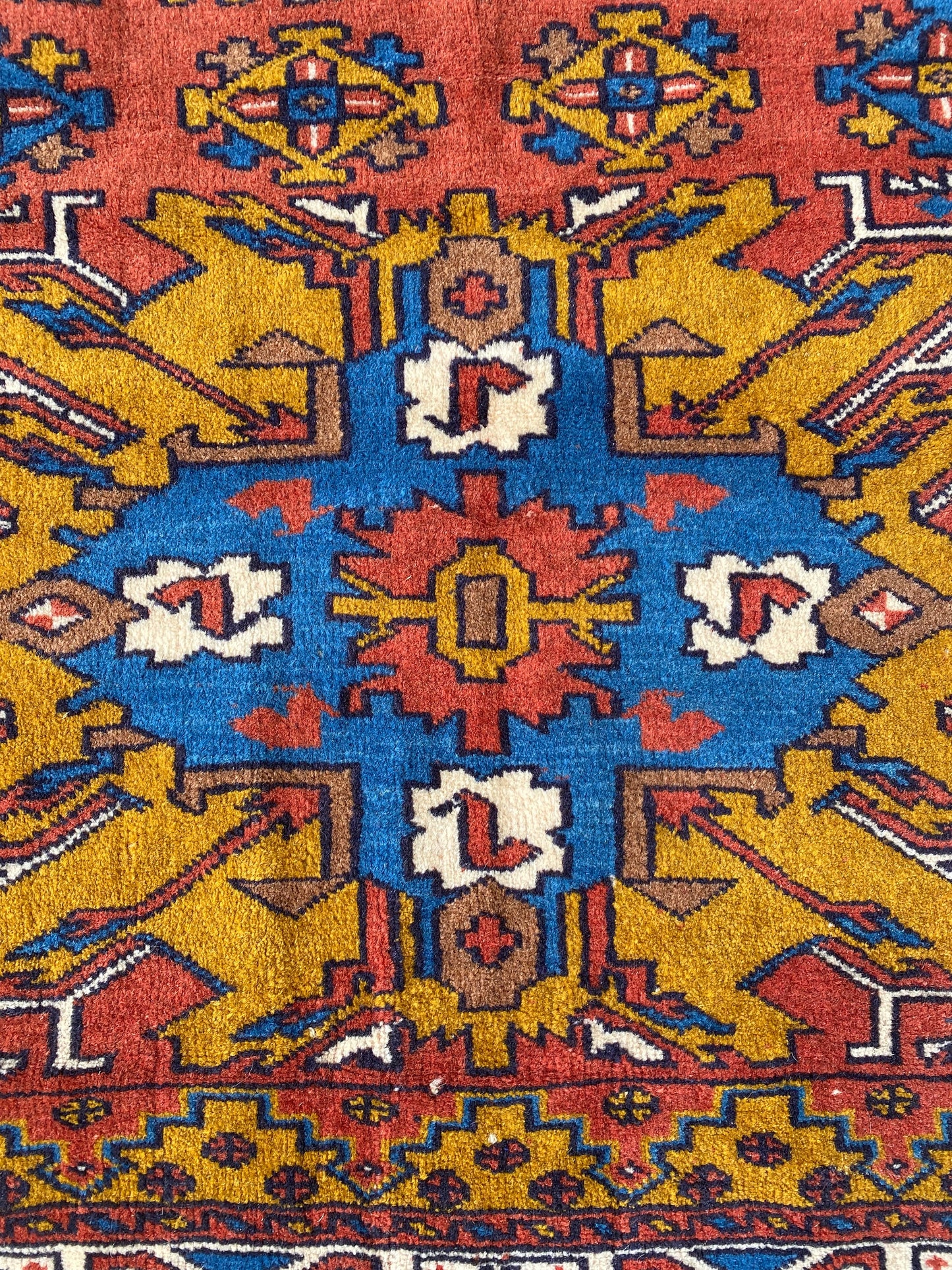 Vintage Kurdish Carpet, Kazak Design Rug, Adler Rug, Sunburst, Chelabert Rug, 4x6 Rug