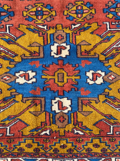 Vintage Kurdish Carpet, Kazak Design Rug, Adler Rug, Sunburst, Chelabert Rug, 4x6 Rug