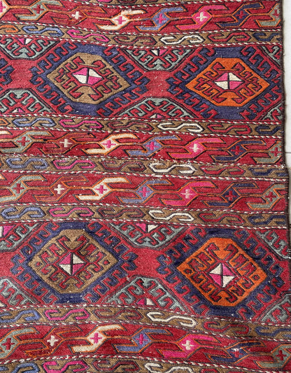 Antique Caucasian Kilim, Mafrash Panel, Open Beshik Kilim, 3x6 Soumak Rug