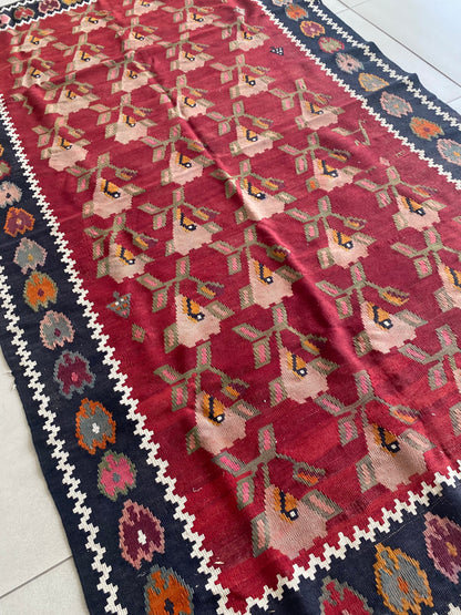 Karabagh kilim,Caucasus Kilim,Rose Motif,Caucasian Kilim, Kilim Rug, Decorative Kilim,4x8 Kilim,4x8 Rug