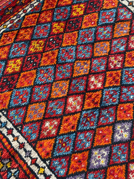 Semi Antique Kurdish Carpet,Kurdish Rug,Herki Nomad Rug,Colorful Handmade Rug,Oriental Rug,Nomadic Rug,3x7 Rug