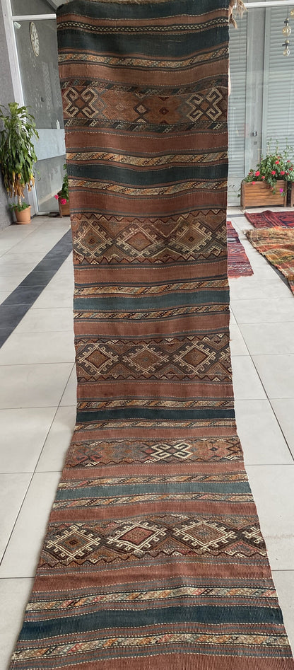 Antique Caucasian Kilim Runner Rug