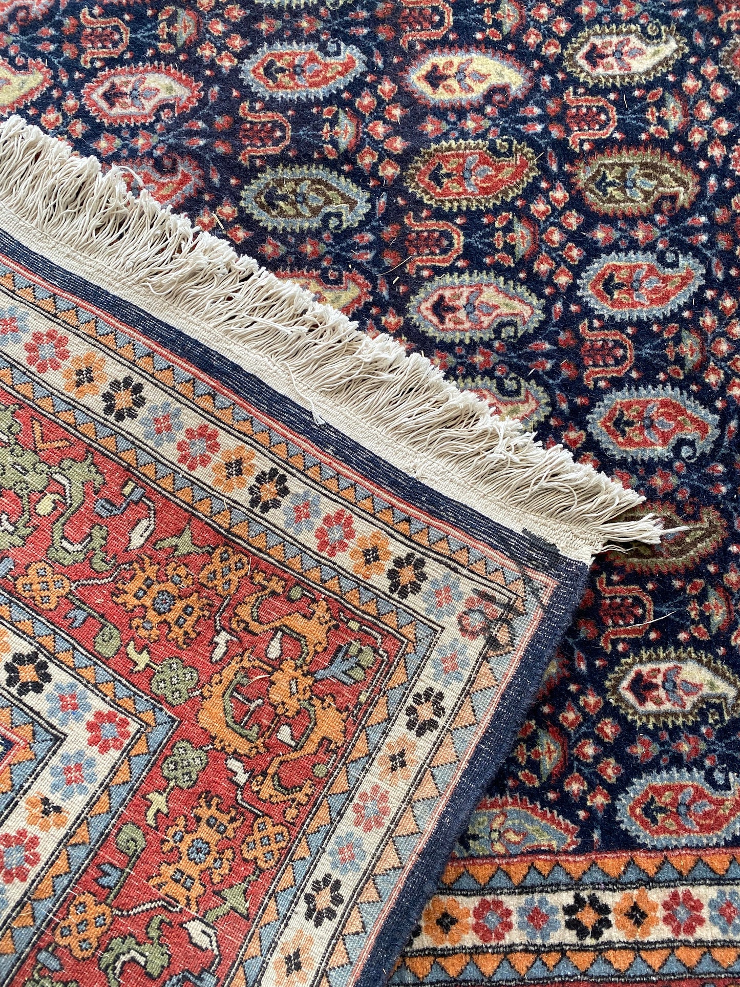 Turkish Hereke Wool Carpet with Unusual Boteh Motif Pattern