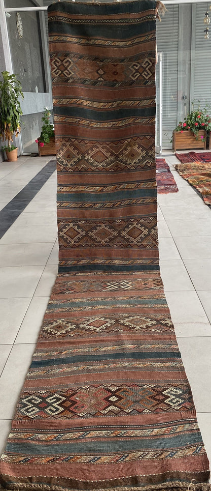 Antique Caucasian Kilim Runner Rug