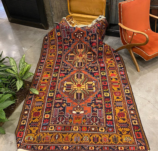 Vintage Sumak Rug with Silk Highlights