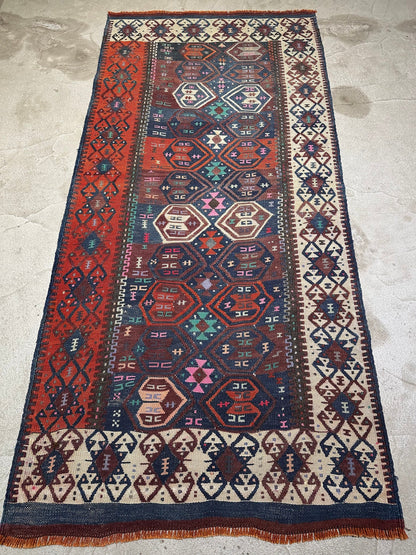 Kurdish Kilim Rug. East Anatolian Kilim. Small Kilim Runner. Tribal Kilim Rug. Tribal Kilim, Van Kilim, Hakkari Kilim, 3x6 Kilim Rug