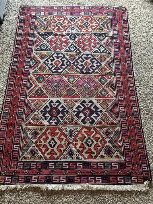 Sumak Kilim Rug, Vintage Sumak Rug, Vintage Kilim Rug, Anatolian Kilim, Home Decor, Boho Style, Woven Art, Tribal Art, Handmade Rug