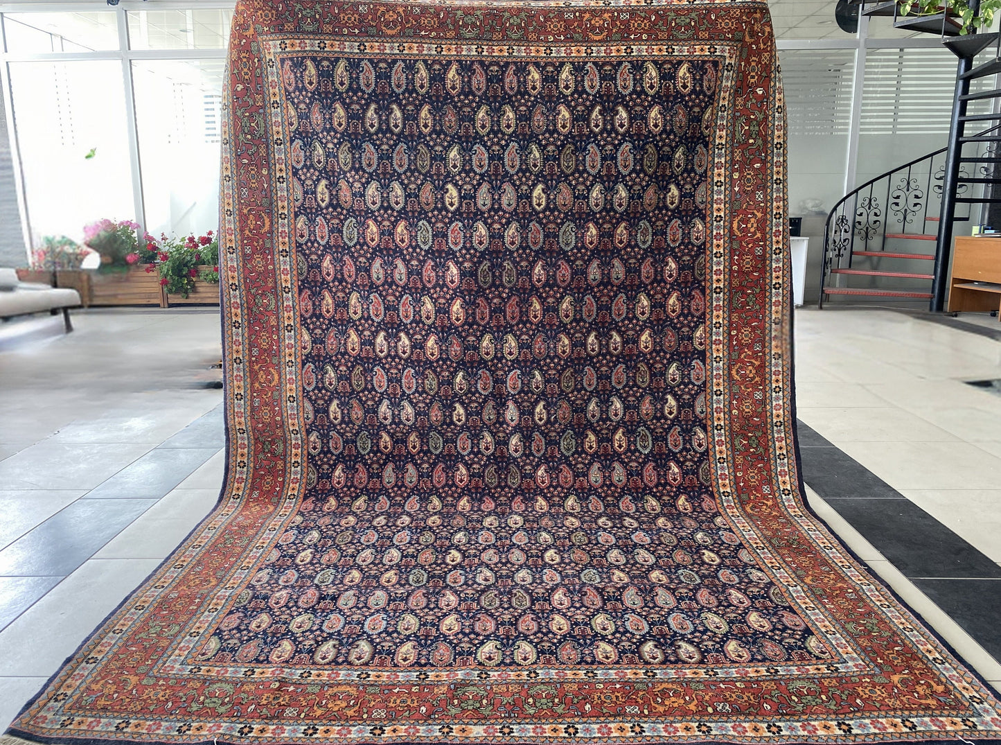 Turkish Hereke Wool Carpet with Unusual Boteh Motif Pattern