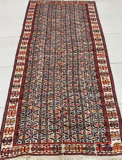 Caucasian Runner Rug, Caucasus Rug, Jijim Rug, Cicim Rug, 4x9 Rug, Long rug, Handwoven Antique Rug